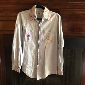 Vintage Embroidered Chambray Button-Down Shirt | Size M